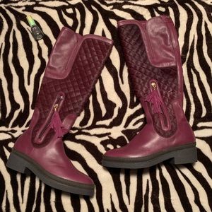 Ferragamo Burgundy Quilted Tall Boots